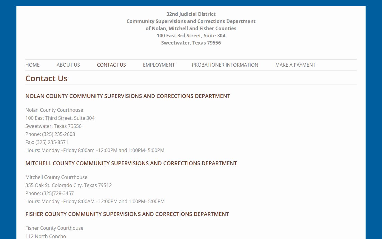 Nolan County Probation Office community supervision contact record