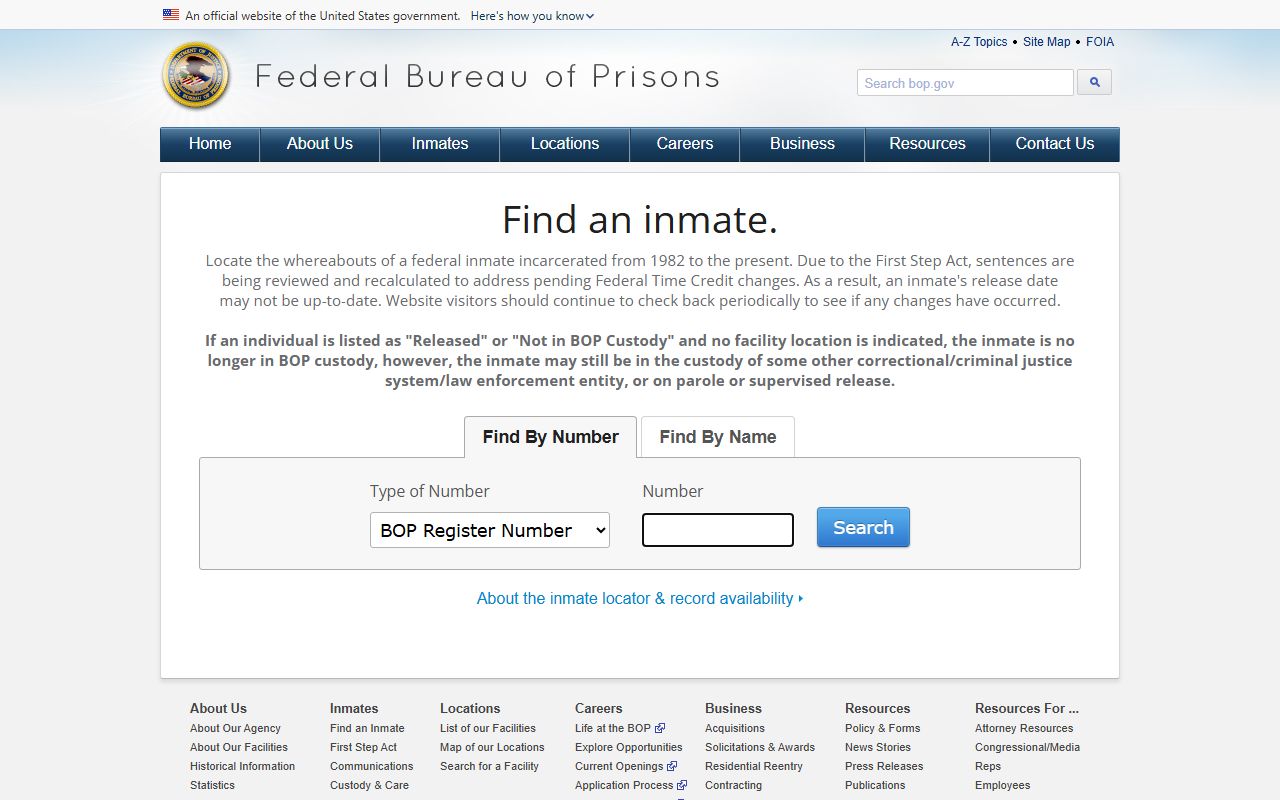 Federal Bureau of Prisons released inmate locator for a Nolan County inquiry